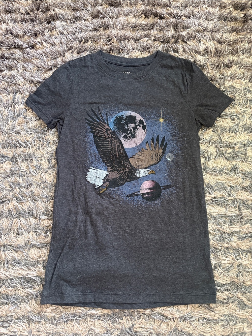 New! Aeropostale Charcoal Gray Eagle & Space Graphic Short Sleeve Cotton Tee S